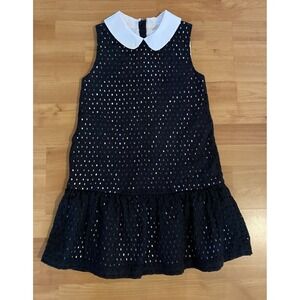 Kate Spade 12Y Youth‎ Shift Dress Peter Pan Collar Black Eyelet Dress Sleeveless